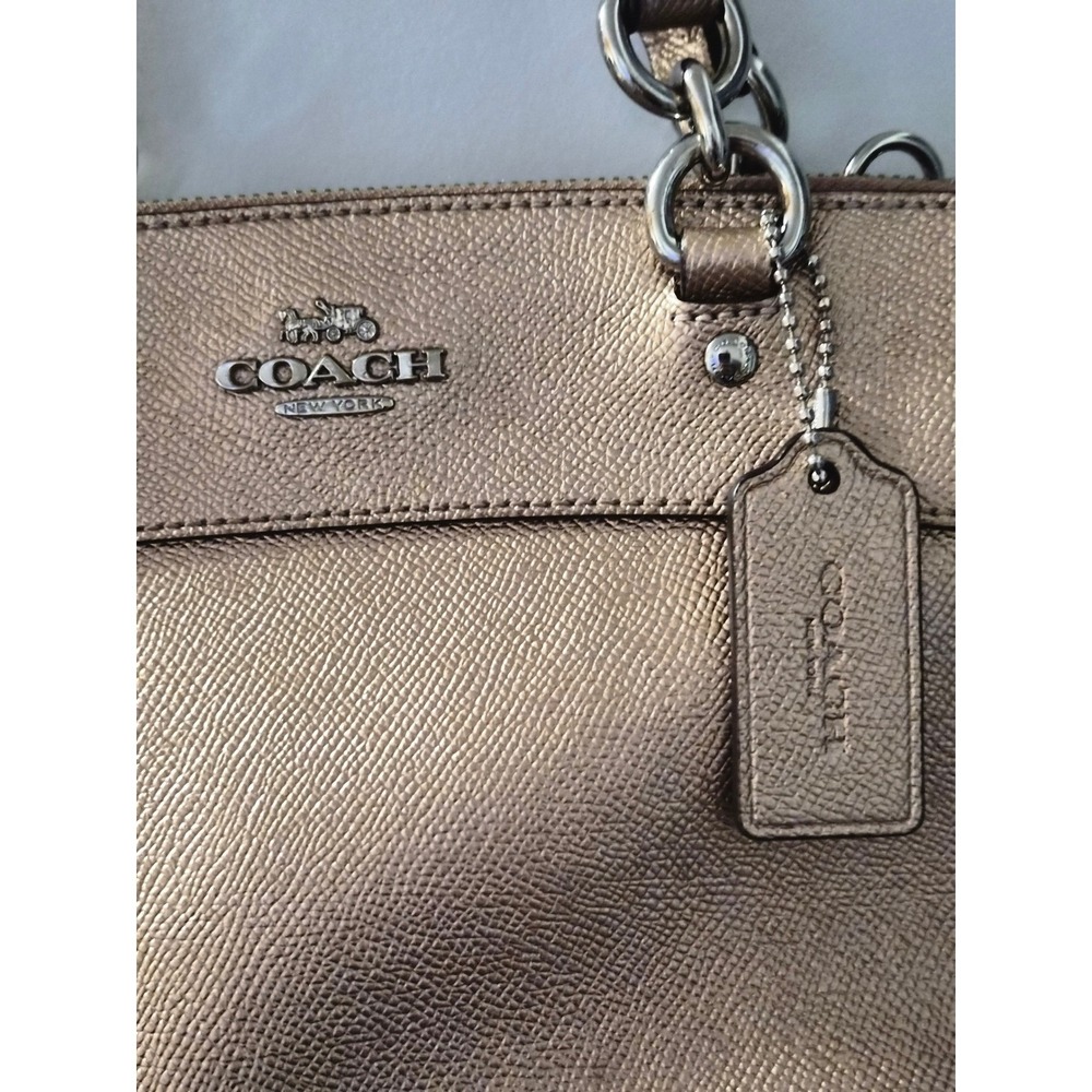 Coach Metallic Champagne Gold Crossgrain Leather Satchel Crossbody Bag - Picture 2 of 12
